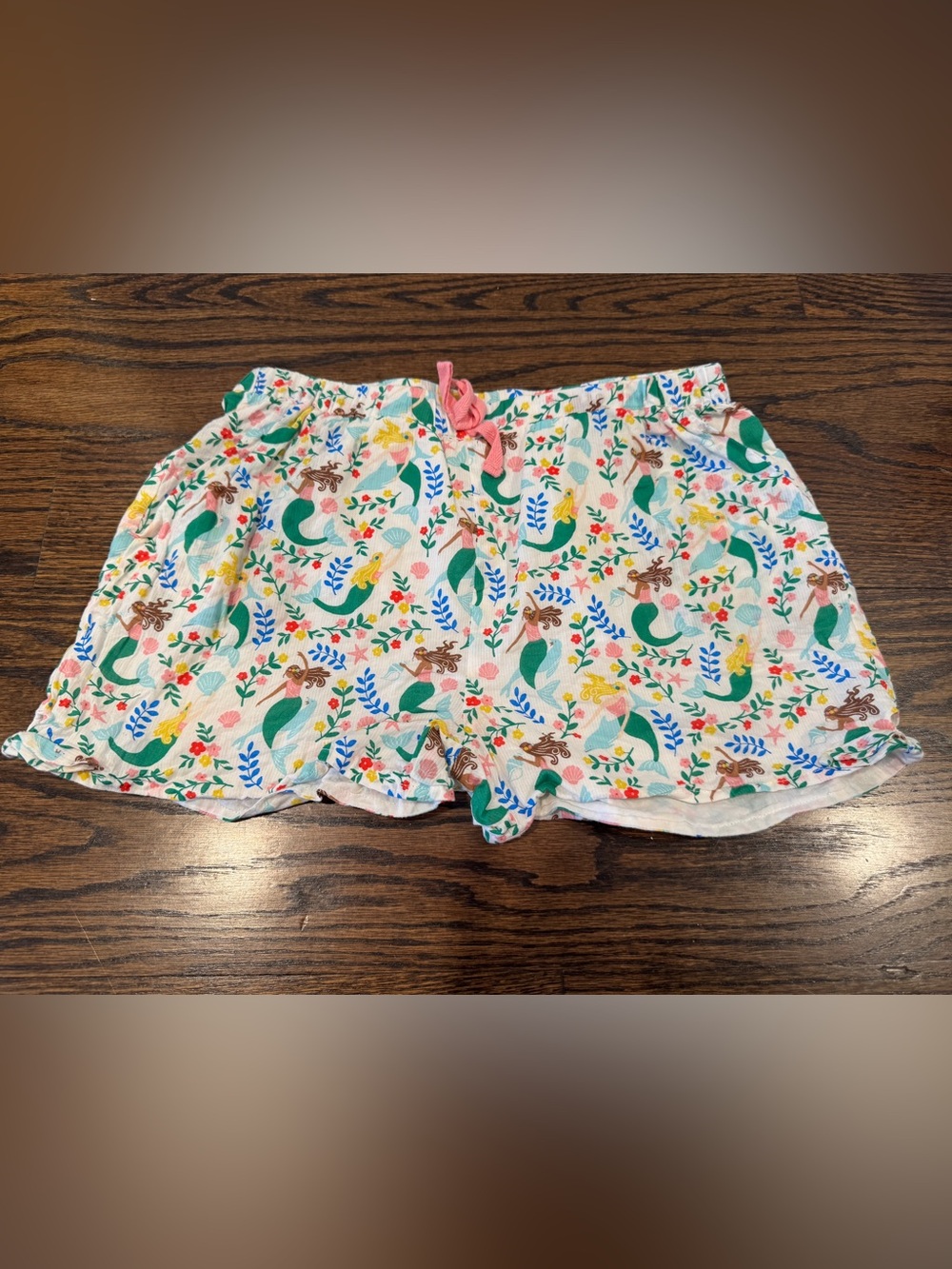 Mini Boden Girls Mermaid Floral Shorts Ivory Drawstring Pockets Size 11Y 146cm